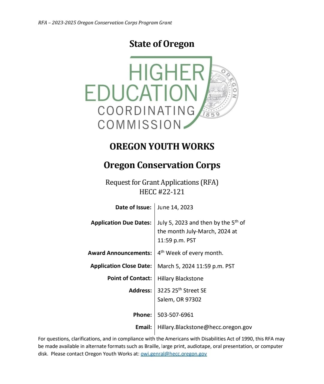 Partner News Oregon Conservation Grant Opportunity SOREDI